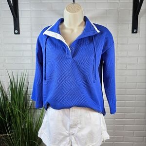 Talbots Periwinkle Blue Quilted Textured Button Neck Pullover Size Small